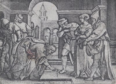 Kristus og den utro kvinnen. av Georg Pencz
