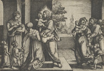 Kristus og barna. av Georg Pencz
