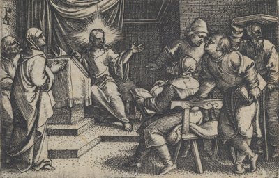Kristus med legene i tempelet, fra The Story of Christ, 1534-35. av Georg Pencz