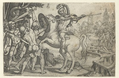 Horace Cocles forsvarer broen over Tiberen Historier fra tidlig romersk historie (serietittel) av Georg Pencz