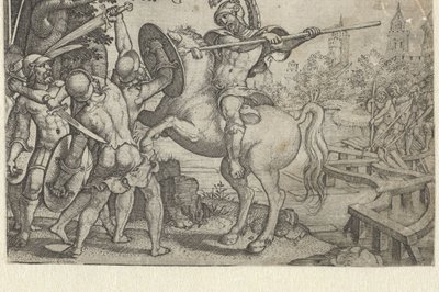 Horace Cocles forsvarer broen over Tiber-historiene fra tidlig romersk historie (serietittel) av Georg Pencz