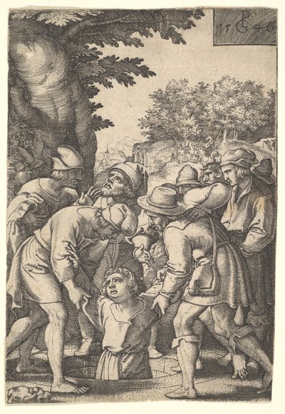 Joseph senket ned i en brønn av brødrene sine, fra serien The Story of Joseph, 1546. av Georg Pencz