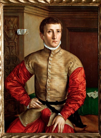 Portrett av en ung mann på 18 år - olje på tre, ca. 1544 av Georg Pencz