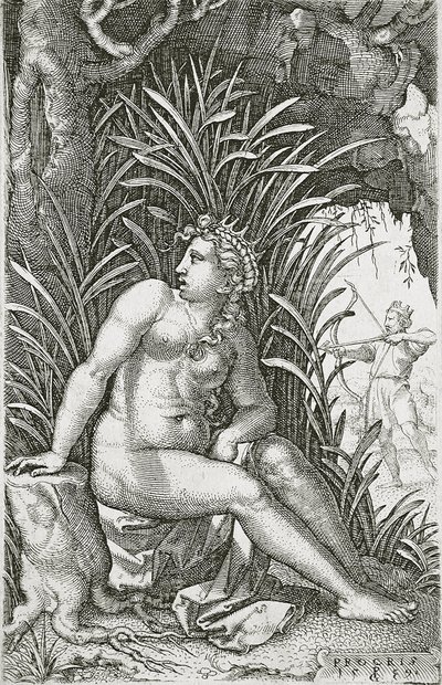 Procris drept av Cephalus av Georg Pencz