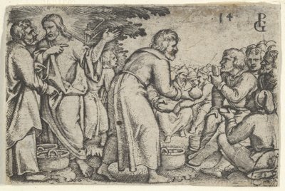 Mirakelet med brødene og fiskene, fra historien om Kristus, 1534-35. av Georg Pencz