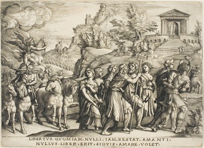 The Triumph of Love, plate en fra The Triumphs of Petrarch av Georg Pencz