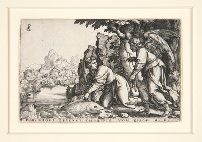 Tobit og engelen, pl. 5 fra serien The Story of Tobit av Georg Pencz