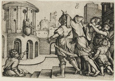 Virgil hengt i en kurv, kopi av Georg Pencz