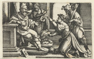 Kvinne erklærer sin uskyld under ed sannhetens munn Bocca della Verita av Georg Pencz