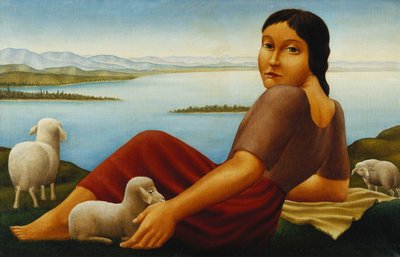 Jente med sauer; Jente med sauer, 1923 av Georg Schrimpf