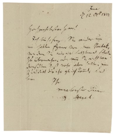Autografbrev til Gebruder Ramann (vinhandlere i Erfurt), Jena av Georg Wilhelm Friedrich Hegel