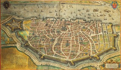 Belgia, Antwerpen av Georg Braun og Franz Hogenberg fra USA, fargegravering av Georg Braun and Hogenberg Franz