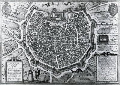 Bykart over Milano, i 1572, av Antonio Lafreri (1512-1577), utgitt av Georg Braun og Franz Hogenberg, Italia av Georg Braun and Hogenberg Franz