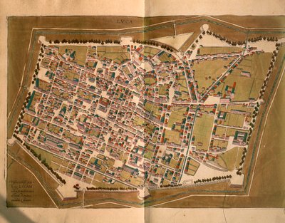 Lucca, fra verdens byer av Georg Braun og Franz Hogenberg, gravering av Georg Braun and Hogenberg Franz