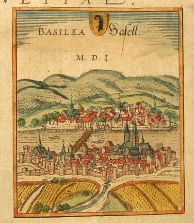 Kart over Basel fra World Cities av Georg Braun av Georg Braun and Hogenberg Franz