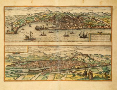 Kart over Genova og Firenze fra Cities of the World av Georg Braun av Georg Braun and Hogenberg Franz