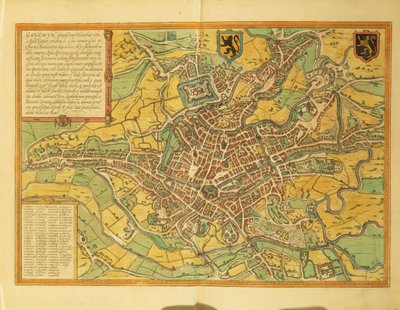 Kart over Ghent, Gand fra verdensbyer av Georg Braun av Georg Braun and Hogenberg Franz