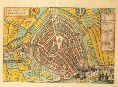 Kart over Gouda fra verdensbyer av Georg Braun av Georg Braun and Hogenberg Franz