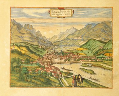 Kart over Innsbruck fra Cities of the World av Georg Braun av Georg Braun and Hogenberg Franz