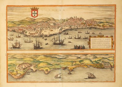 Kart over Lisboa og Cascais fra USA av Georg Braun av Georg Braun and Hogenberg Franz