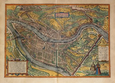 Kart over Lyon, Frankrike, fra World Cities av Georg Braun av Georg Braun and Hogenberg Franz