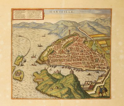 Kart over Marseille fra World Cities av Georg Braun av Georg Braun and Hogenberg Franz