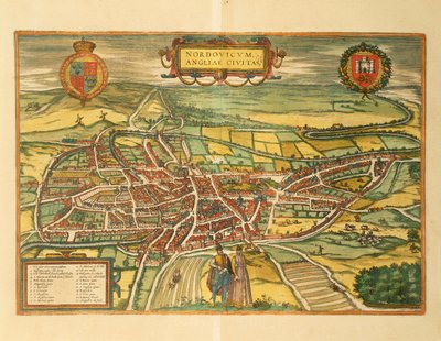 Kart over Norwich fra Cities of the World av Georg Braun av Georg Braun and Hogenberg Franz