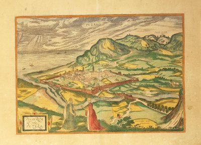 Kart over Pesaro fra Cities of the World av Georg Braun av Georg Braun and Hogenberg Franz