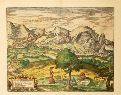 Kart over Terracina, Lazio-regionen fra verdenskart av Georg Braun av Georg Braun and Hogenberg Franz