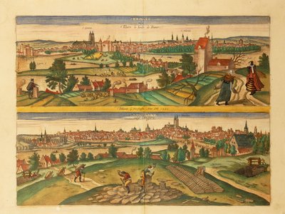 Kart over Tours and Angers fra verdensbyer av Georg Braun av Georg Braun and Hogenberg Franz