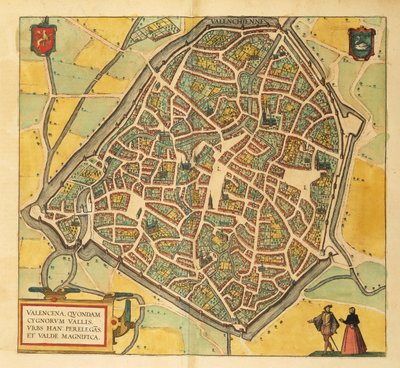 Kart over Valenciennes fra USA av Georg Braun av Georg Braun and Hogenberg Franz