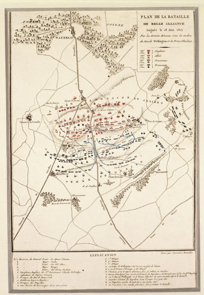 Kart over slaget ved Waterloo av Georg Braun and Hogenberg Franz