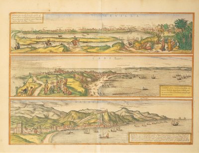 Kart over Sevilla, Cadiz og Malaga, Spania fra Civitates Orbis Terrarum av Georg Braun av Georg Braun and Hogenberg Franz