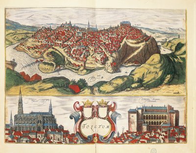 Spania, Toledo, byen Toledo fra Civitates Orbis Terrarum av Georg Braun og Franz Hogenberg, gravering av Georg Braun and Hogenberg Franz