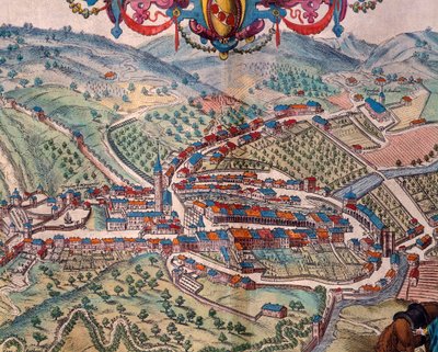 Utsikt over Serravalle Scrivia, av Georg Braun og Franz Hogenberg av Georg Braun and Hogenberg Franz
