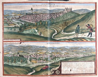 Eisenstadt og Mannersdorf am Leithagebirge, Østerrike (gravering av Georg Braun and Hogenberg Franz