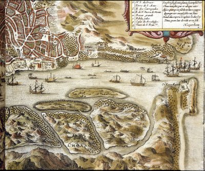 Goa I følge Atlas "Civities of the World" av Braun og Hogenberg av Georg Braun and Hogenberg Franz