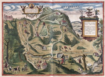 Kalwarya Zebrzydowka (sørøst for Krakow), Polen (gravering av Georg Braun and Hogenberg Franz