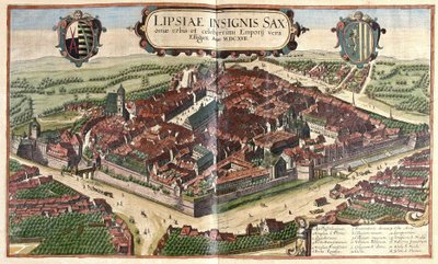 Leipzig, Sachsen, Tyskland (gravering av Georg Braun and Hogenberg Franz