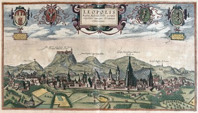 Lviv (Lvov), Ukraina (gravering av Georg Braun and Hogenberg Franz