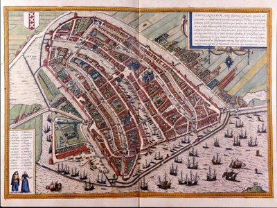 Kart over Amsterdam. Atlas over Braun og Hogenberg. Amsterdam 1588 av Georg Braun and Hogenberg Franz