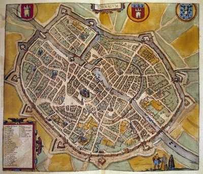 Kart over byen Tours i Frankrike. Gravering fra atlaset til "Braun og Hogenberg"" 1572 av Georg Braun and Hogenberg Franz