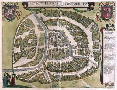 Moskva, Russland (gravering av Georg Braun and Hogenberg Franz