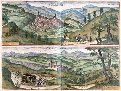 Nocera Umbra (provinsen Perugia) og Castelnuovo di Porto (regionen i Roma), Italia av Georg Braun and Hogenberg Franz