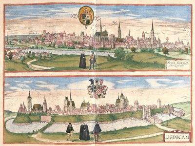 Nysa og Legnica (Legnica), Polen (gravering av Georg Braun and Hogenberg Franz