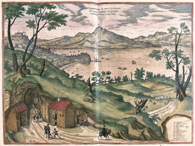 Napolibukta og Vesuve, Italia, i 1579 (gravering av Georg Braun and Hogenberg Franz