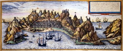 Utsikt over byen Aden i Jemen fra Atlas "Civitates Orbis Terrarum" av Braun & Hogenberg av Georg Braun and Hogenberg Franz