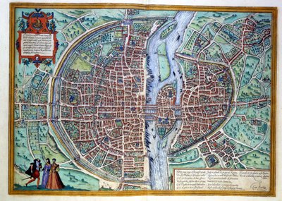 Utsikt over byen Paris på slutten av 1500-tallet. Atlas de Braun & Hogenberg, Amsterdam av Georg Braun and Hogenberg Franz