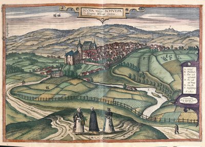 Zschopau, Sachsen, Tyskland (gravering av Georg Braun and Hogenberg Franz