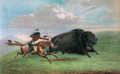 Trykk etter Buffalo Hunt av George Catlin, ca. 1920 (skjermtrykk) av George (after) Catlin